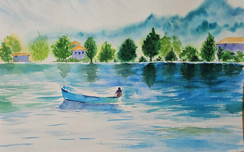 دریاچه، آبرنگ، اثر هنرمند هاجر رضائی