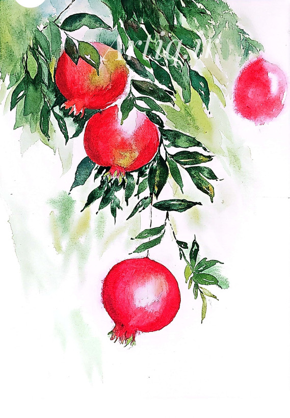 دانه های سرخ آبرنگ اثر هنرمند هاجر رضائی