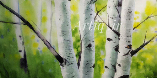 تابلو نقاشی آبرنگ ،درخت توس